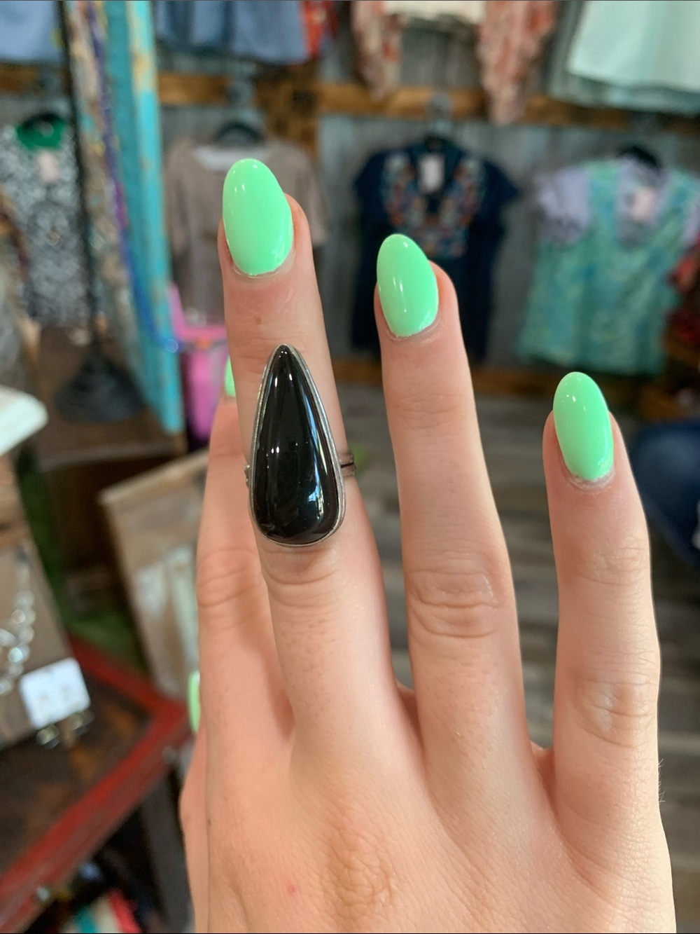 Black Onyx Teardrop Statement Ring for Women - Sleek Modern Design
